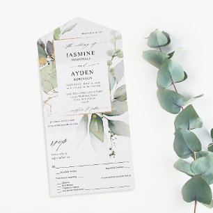 Eukalyptus-Glanz-Gold-Grün-Hochzeit All In One Einladung