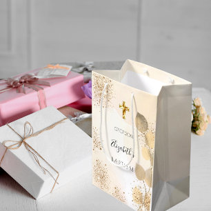 Eukalyptus-Glitzer Goldmonogramm Mittlere Geschenktüte