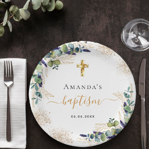 Eukalyptus-Glitzer Monogramm Pappteller