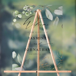 Eukalyptus Glow Gold Greenerity Wedding Willkommen Acrylschild