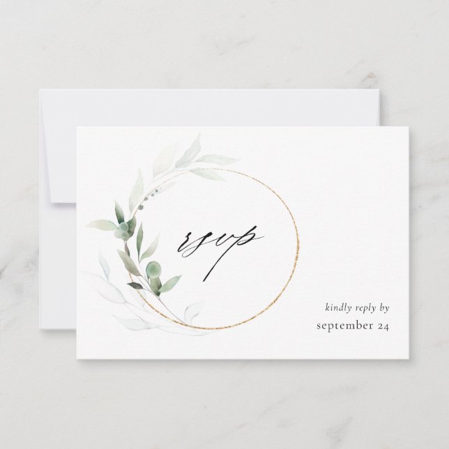 Eukalyptus Glow Gold Greenery 2 w Meal RSVP Card Karte (Vorderseite)