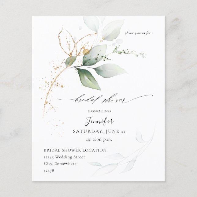 Eukalyptus Glow Gold Greenery Brautparty Flyer (Vorne)