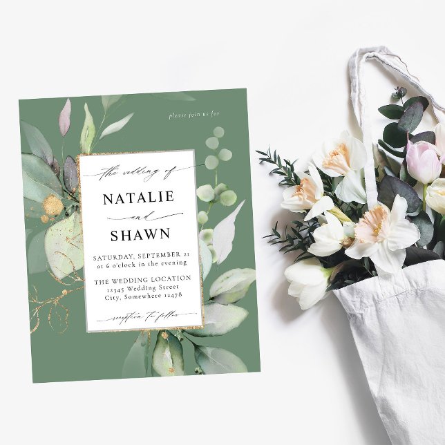 Eukalyptus Glow Gold Greenery Wedding Olive Flyer (Von Creator hochgeladen)