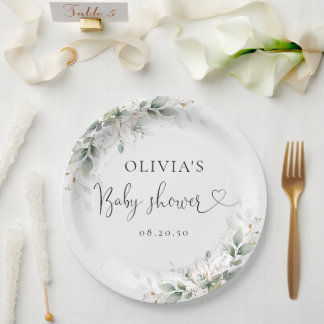 Eukalyptus Gold Baby Shower Paper Plate Pappteller