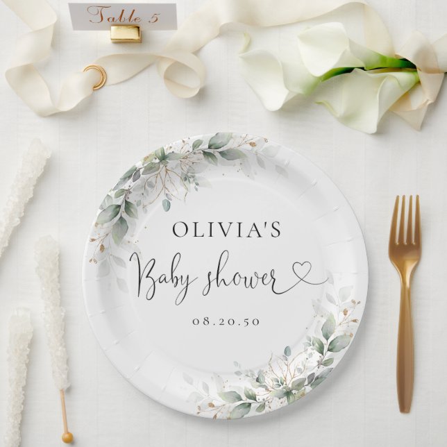Eukalyptus Gold Baby Shower Paper Plate Pappteller (Hochzeit)