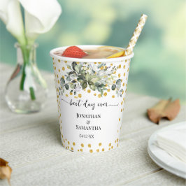 Eukalyptus Gold Best Day Ever Wedding Pappbecher