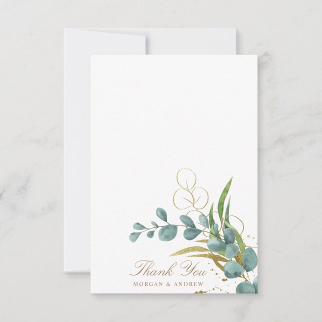 Eukalyptus gold Blätter Hochzeit danke Karte (Vorderseite)