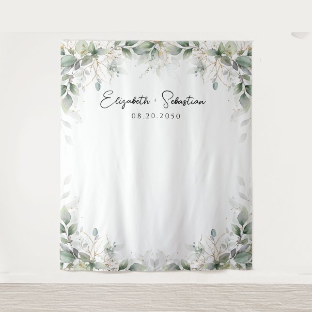 Eukalyptus Gold Blumengrün Hochzeitstorte Wandteppich (Vorderseite)