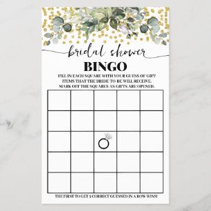 Eukalyptus Gold Brautparty Bingo Game Card Flyer