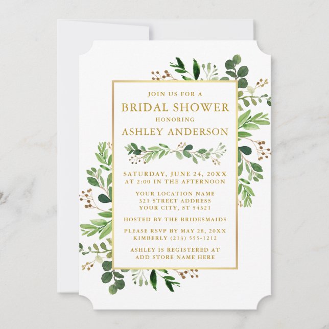 Eukalyptus Gold Brautparty Einladung (Vorderseite)