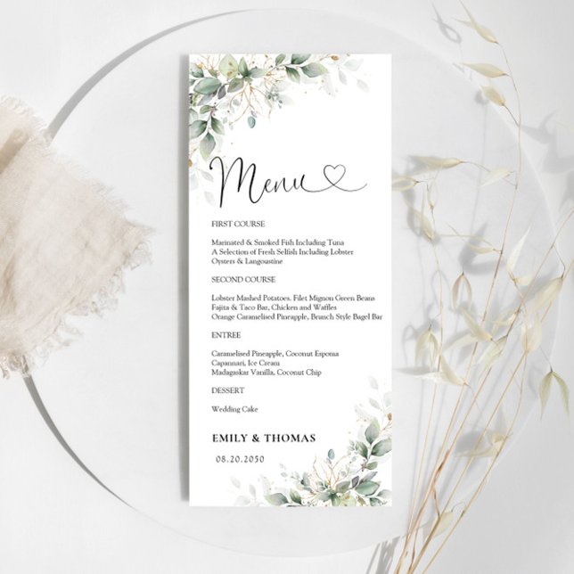 Eukalyptus Gold Brautparty Menu Menükarte (Von Creator hochgeladen)