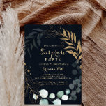 Eukalyptus Gold Calligraphy Blue Surprise Party Einladung<br><div class="desc">Diese eukalyptusgoldkalligrafie blauer Überraschungsblut Party Einladung ist ideal für einen einfachen Geburtstag,  Ruhestand oder ein überraschendes Party. Dieses künstlerische Design besticht durch handgezeichnet goldblütenfarbenes Eukalyptus-grünes Blattwerk in dunkelblauem Hintergrund,  schön in einem eleganten geometrischen Rahmen angeordnet.</div>