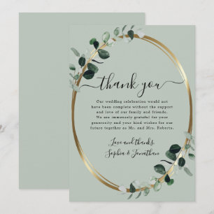 Eukalyptus Gold Elegante Schrift Sagegrüne Hochzei Dankeskarte
