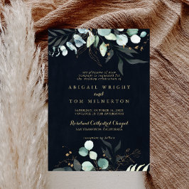 Eukalyptus Gold Floral Blue Traditionelle Hochzeit Einladung