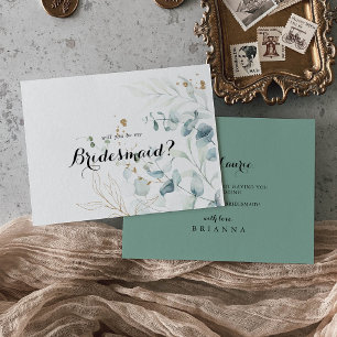 Eukalyptus Gold Floral Bridesmaid Vorschlag Mitteilungskarte
