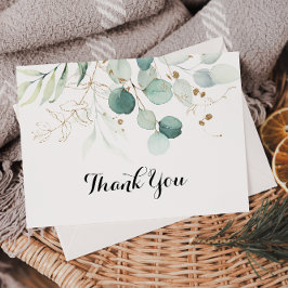 Eukalyptus Gold Floral Flat Wedding Dankeskarte