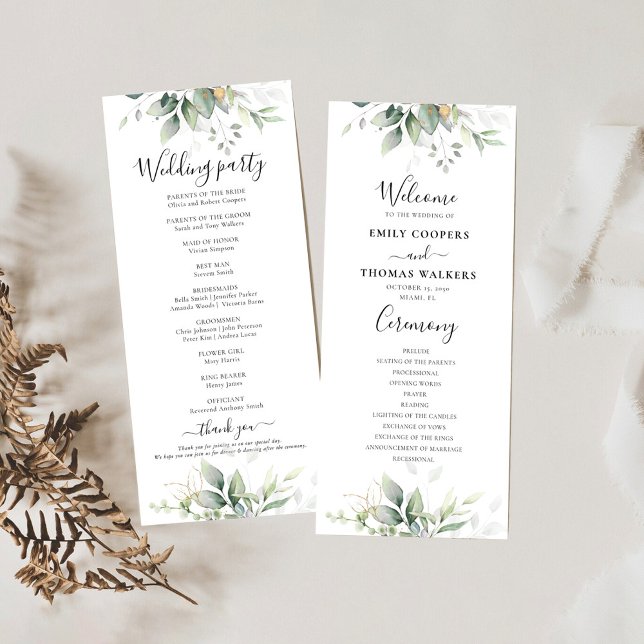 Eukalyptus Gold Floral Greenerity Wedding Program Programm (Von Creator hochgeladen)
