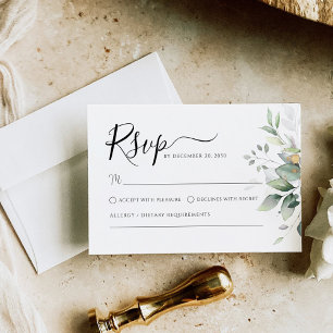 Eukalyptus Gold Floral Greenerity Wedding RSVP Car Karte