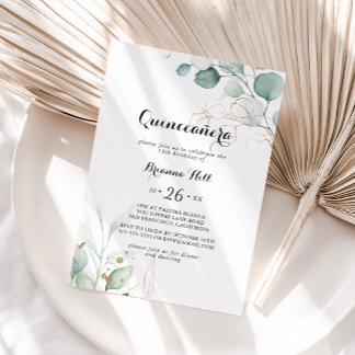 Eukalyptus Gold Floral Quinceñera Einladung