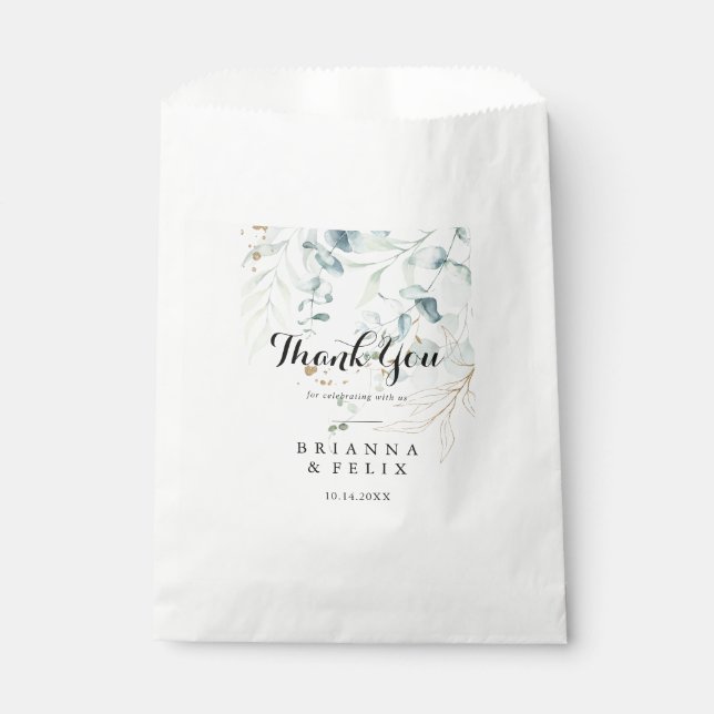 Eukalyptus Gold Floral Vielen Dank für Ihre Hochze Geschenktütchen (Vorderseite)