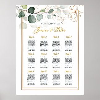Eukalyptus Gold Floral Wedding Chart Poster