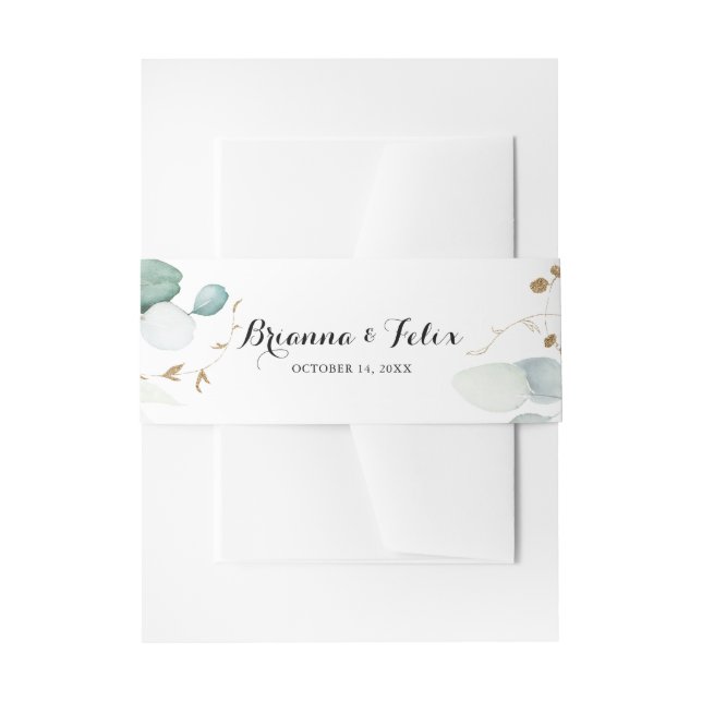 Eukalyptus Gold Floral Wedding Einladung Einladungsbanderole (Vorderseite Beispiel)