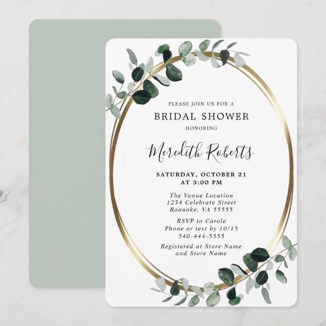 Eukalyptus Gold Foil Brautparty Einladung (Vorne/Hinten)