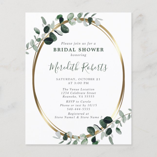Eukalyptus Gold Foil Brautparty Einladung (Vorderseite)