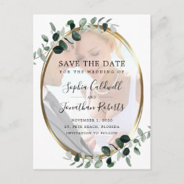 Eukalyptus Gold Foto Hochzeit Sichern Sie das Datu Ankündigungspostkarte
