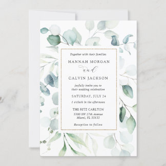 Eukalyptus Gold Frame Wedding Einladung