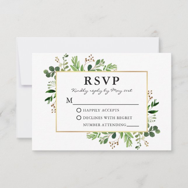 Eukalyptus Gold Frame Wedding RSVP Karte (Vorderseite)