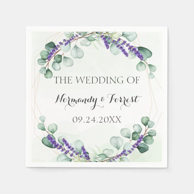 Eukalyptus Gold Frame Wedding Serviette (Vorderseite)