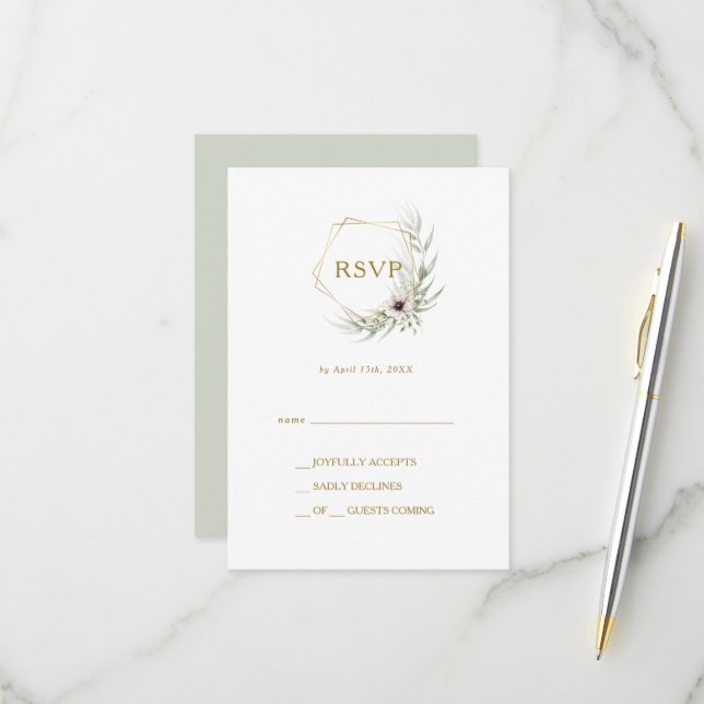Eukalyptus Gold Geometric RSVP Card Karte (Vorderseite/Rückseite Beispiel)