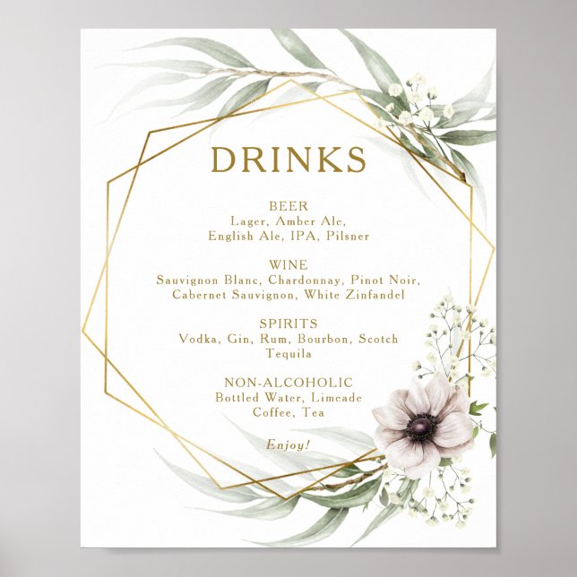 Eukalyptus Gold Geometric Wedding Drinks Menü-Zeic Poster (Vorne)