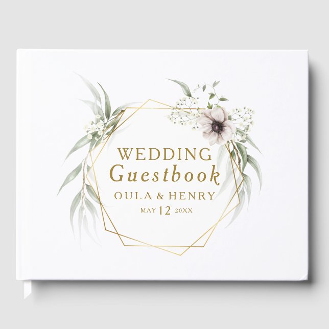 Eukalyptus Gold Geometric Wedding Guest Book Gästebuch (Vorderseite)