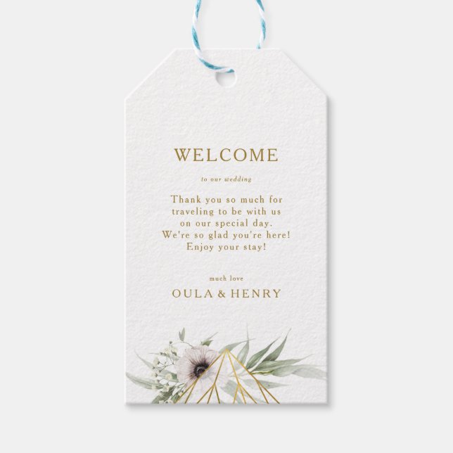 Eukalyptus Gold Geometric Wedding Welcome Geschenkanhänger (Vorderseite)