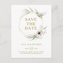 Eukalyptus Gold Geometrische Save the Date Postkar Einladungspostkarte
