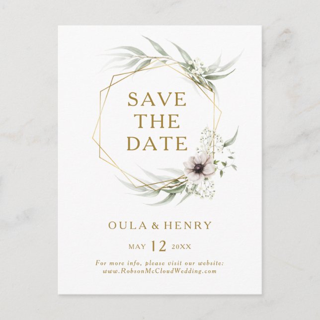 Eukalyptus Gold Geometrische Save the Date Postkar Einladungspostkarte (Vorderseite)