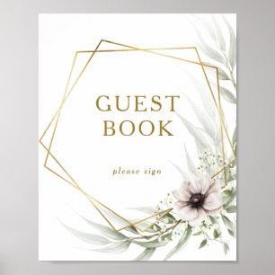 Eukalyptus-Gold-Geometrisches-Gästebuch-Schild Poster