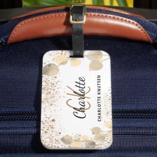 Eukalyptus-Gold-Glitter-Monogramm-Name Gepäckanhänger