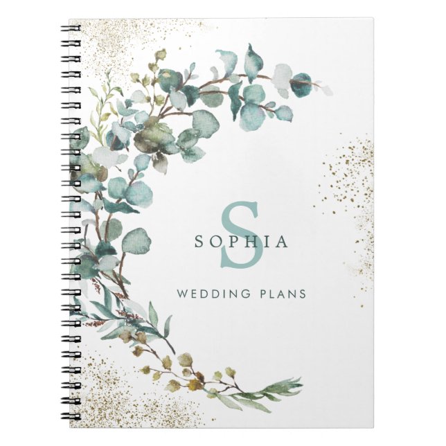 Eukalyptus Gold Glitzer Botanische Hochzeit Notizblock (Vorderseite)