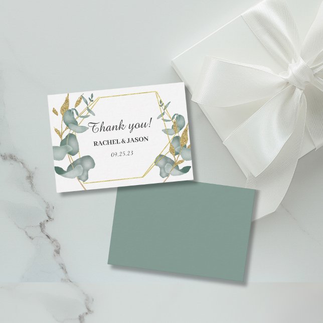 Eukalyptus Gold Glitzer Foliage Wedding Vielen Dan Mitteilungskarte (Modern Greenery Eucalyptus and Gold Glitter Wedding Thank you Card)