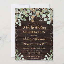 Eukalyptus Gold Glitzer Geburtstag Einladung