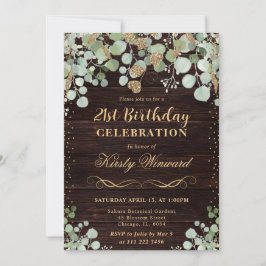 Eukalyptus Gold Glitzer Geburtstag Einladung