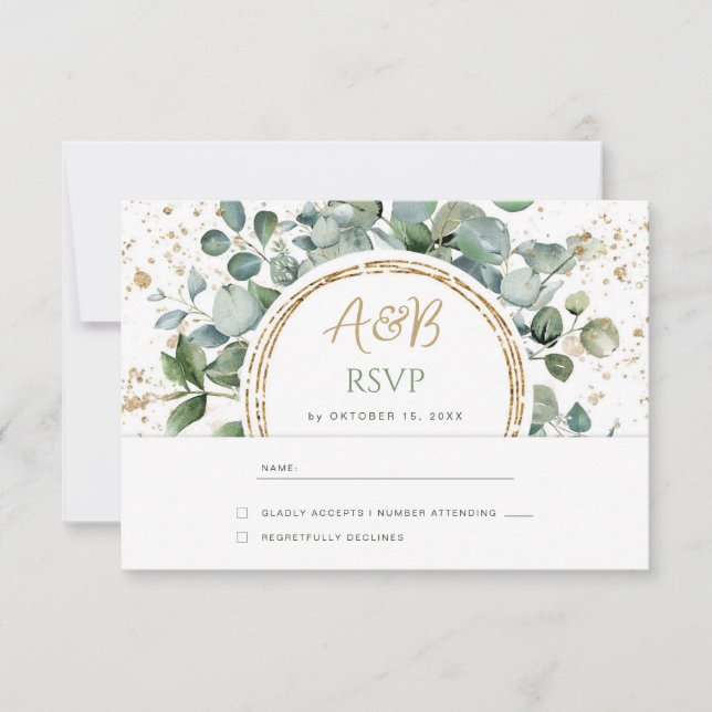 Eukalyptus Gold Glitzer - Grüne Hochzeit RSVP 1 Karte (Vorderseite)