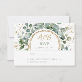 Eukalyptus Gold Glitzer - Grüne Hochzeit RSVP 1 Karte