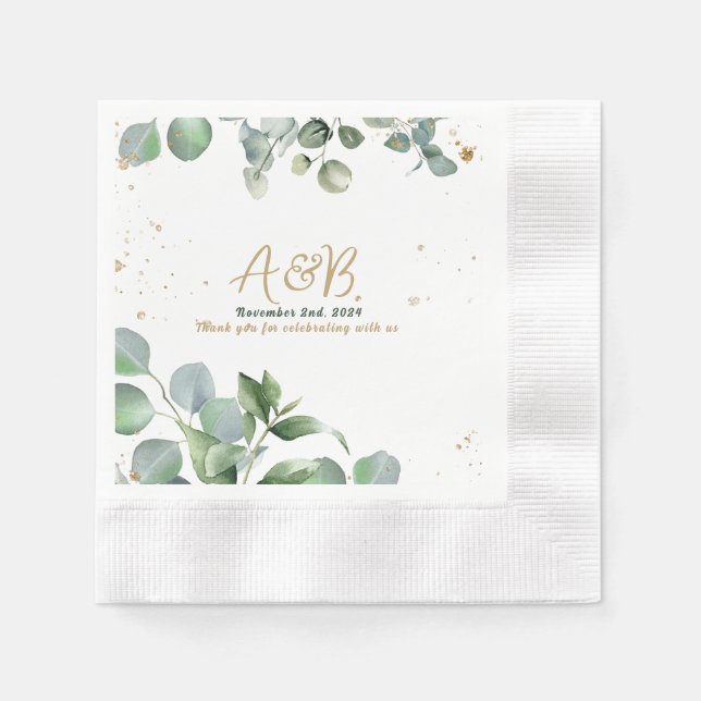 Eukalyptus Gold Glitzer - Grüne Hochzeit Serviette (Vorderseite)