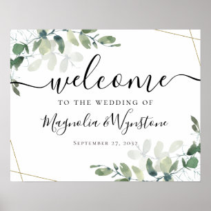 Eukalyptus Gold Glitzer Wedding Welcome Poster