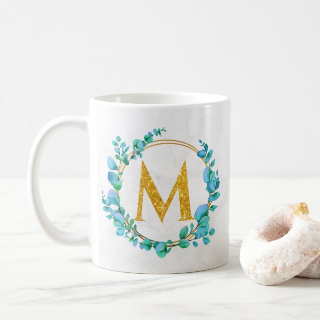 Eukalyptus Gold Greeneralize Monogram A-Z Kaffeetasse (Mit Donut)