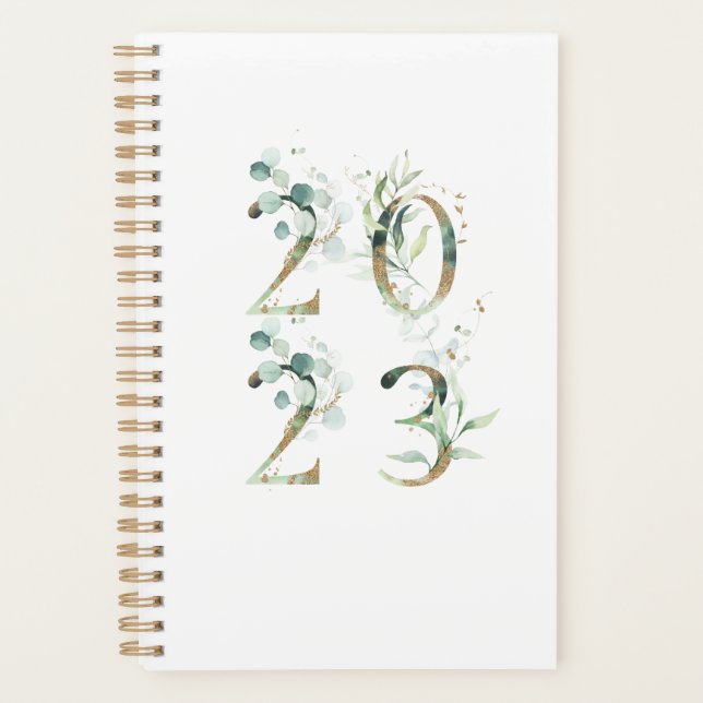 Eukalyptus Gold Greenery 2023 Elegante Chic Agenda Planer (Vorderseite)